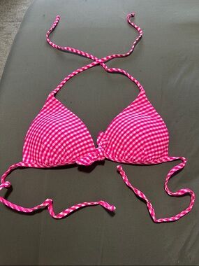 Arizona Jean Company Pink Gingham Trim Bikini Top